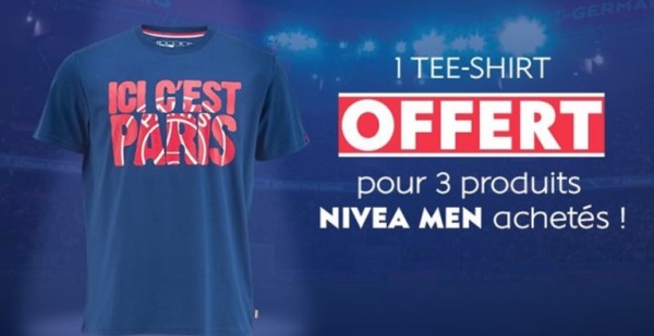 nivea men : t-shirt psg offert pour l'achat de 3 produits de façon simultanée