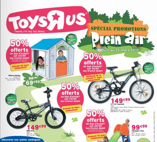 toys'r us promo plein air toys'r us 50% offert sur article plein air