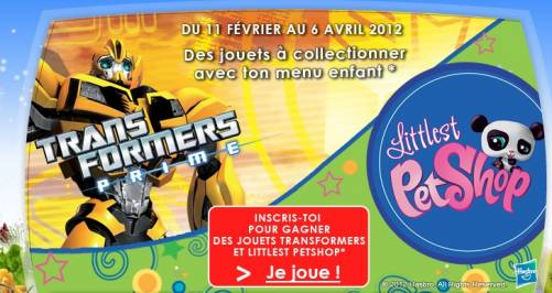 flunch jouet offert flunc transformers petshop à gagner