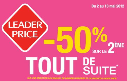 leader price promotion -50% sur le 2ème tout de suite