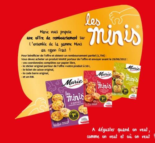 marie les minis offre de remboursement modalités marie les minis
