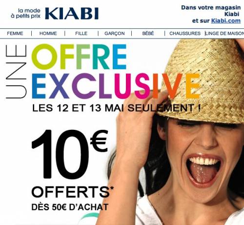kiabi 10? offerts kiabi offre exclusive 10? de réduction pour 50? d'achat