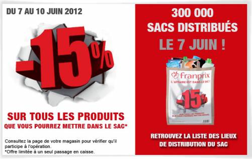 franprix l'affaire est dans le sac franprix 15% de réduction sur tous les produits que vous pourrez mettre dans le sac franprix