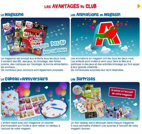 avantages du club rik rok : cadeaux, magazines, surprises et animations gratuites