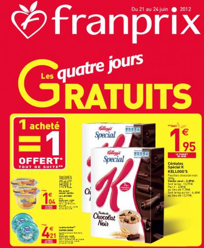 franprix promo 1 acheté = 1 offert avec les quatre jours gratuits
