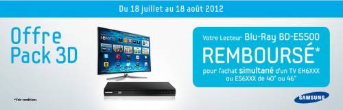 samsung offre pack 3d promo samsung rembourse l'achat d'un lecteur blu-ray 3d pour l'achat d'une tv 3d