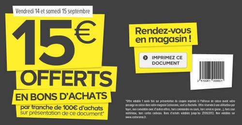 castorama 15? offerts par tranche de 100? d'achats les 14 et 15 septembre 2012