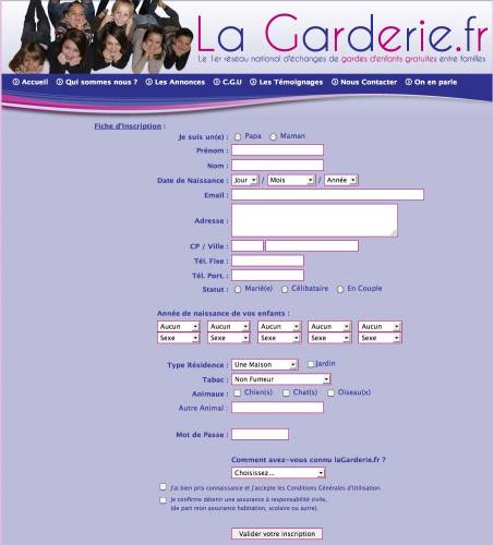 la garderie, le site de garde d'enfants lagarderie formulaire