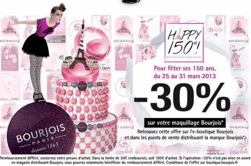 bourjois 150 ans bourjois 150 ans réduction de 30% sur le maquillage via un remboursement différé