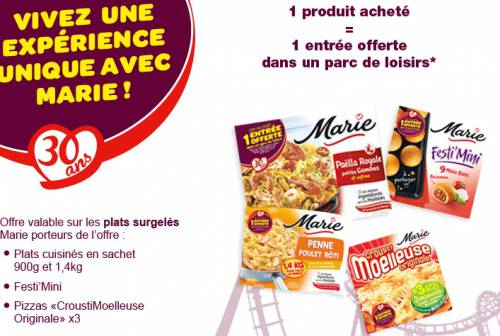 marie entrée parc de loisirs marie entrée parc de loisirs offerte pour un produit acheté