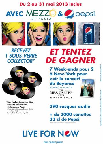 mezzo di pasta pepsi mezzo di pasta sous verre pepsi offert et jeu-concours beyoncé