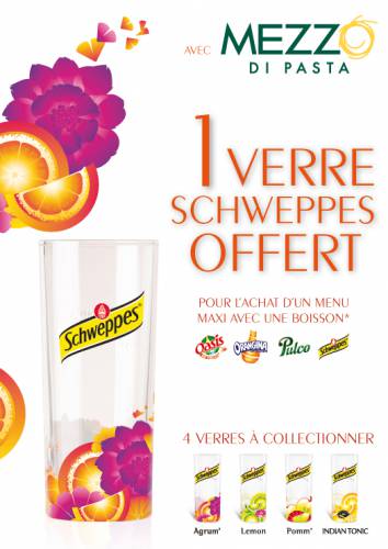 mezzo di pasta verre schweppes offert 1 verre schweppes offert chez mezzo di pasta