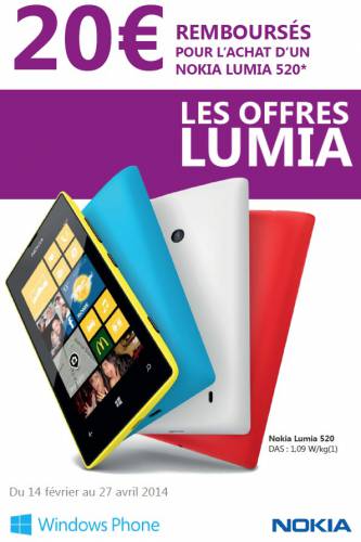 odr nokia lumia 520 offre de remboursement nokia lumia 520 avec 20? remboursés