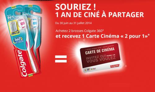 colgate carte cinéma 2 pour 1 colgate 360 carte cinéma 2 pour 1 offerte pour l'achat de deux brosses à dents