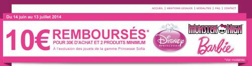 poupées mattel 10? remboursés poupées mattel 10? remboursés en différé sur monster high, barbie et disney princesses