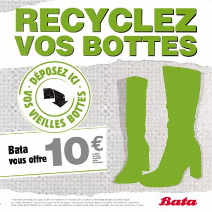 bata recyclez vos bottes bata recycle les bottes avec un bon d'achat de 10?