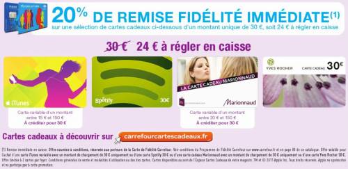 carrefour promo cartes cadeaux janvier 2012 carrefour promo cartes cadeaux itunes spotify marionnaud yves-rocher janvier 2012