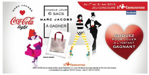 la croissanterie coca cola la croissanterie coca cola jeu-concours avec 6 sacs marc jacob à gagner par jour