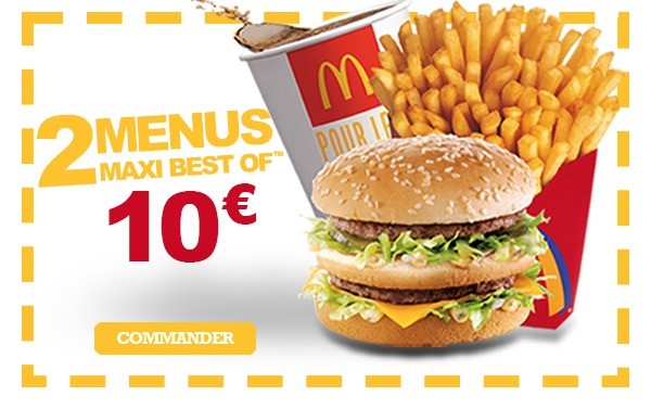 promotion mcdo : 2 menus maxi best of à 10 euros