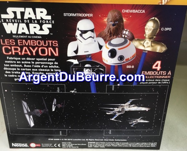 chocapic star wars les embouts crayon à collectionner : storm trooper, chewbacca, bb8, c3po