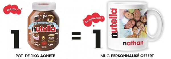 un pot de 1 kg de nutella acheté = 1 mug à personnaliser offert avec photo et message