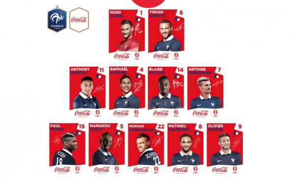 coca-cola 11 stickers panini de l'equipe de france pour l'euro 2016