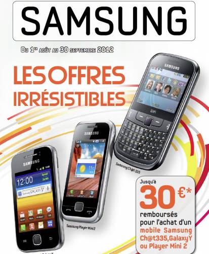 samsung mobile : 30? remboursés de août et septembre 2012