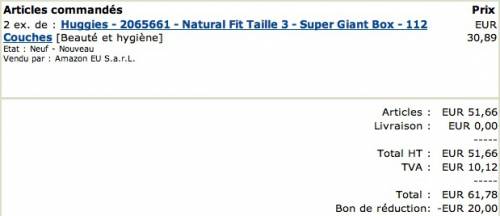 bon plan testé et validé 20? de réduction sur les couches avec amazon