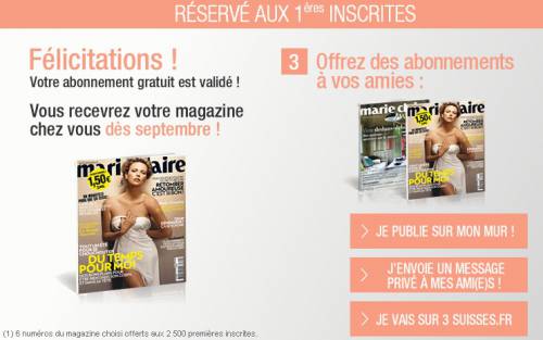 abonnement gratuit marie claire avec les 3suisses