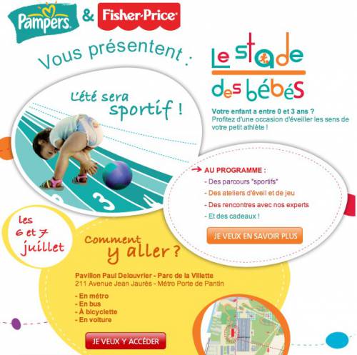 le stade des bébés : jo 2012 pour bébé avec pampers et fisher price