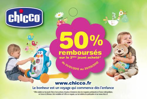 jouets chicco offre de remboursement 50% remboursé sur le 2ème jouet
