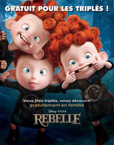 places de cinéma gratuites pour voir le film disney pixar rebelle au cinéma pour les triplés