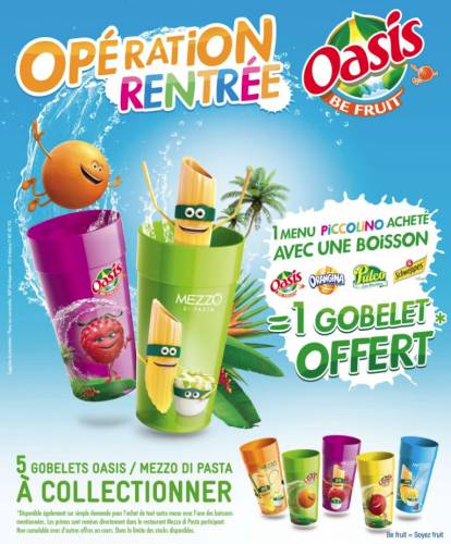 mezzo di pasta verres gobelets oasis offerts jusqu'au 30 septembre