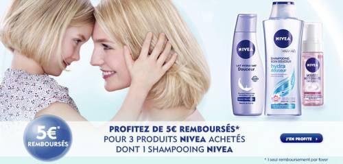 nivea 5? remboursés sur l'achat de 3 produits nivea dont 1 shampoing