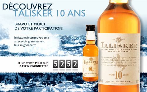 talisker whisky gratuit échantillons mignonnettes