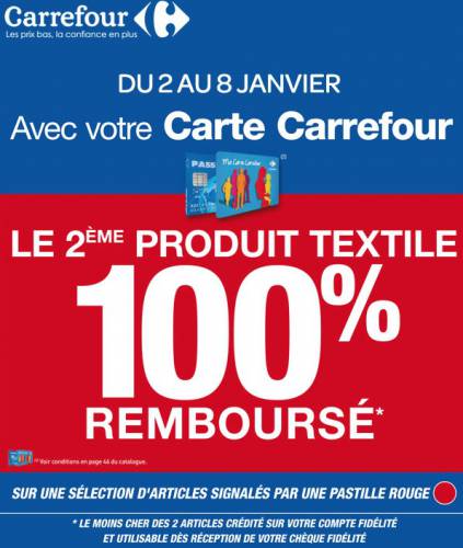opération pré-soldes d'hiver 2013 chez carrefour : le 2ème produit textile est 100% remboursé jusqu'au 8 janvier 2013