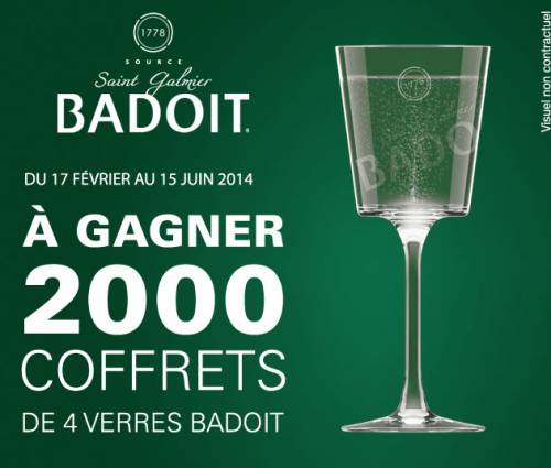 jeu badoit : 2000 coffrets de 4 verres à gagner jusqu'au 15 juin 2014