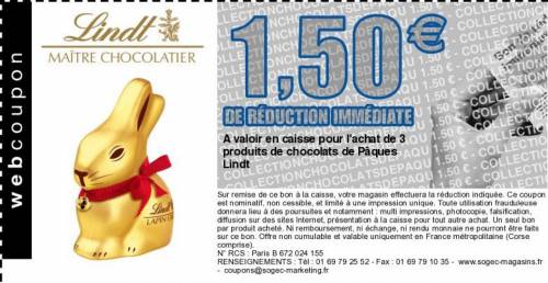 bon de réduction lindt 1,5? pour pâques 2013