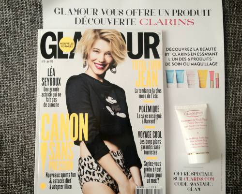 magazine glamour juin 2013 : un produit découverte clarins offert