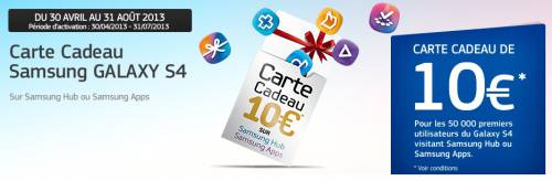 samsung galaxy s4 carte cadeau 10? offerte pour télécharger des applications gratuites