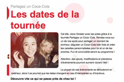 tournée partagez un coca-cola : dates et lieux