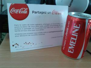 exemple de canette coca-cola personnalisée reçue avec prénom gratuitement à domicile