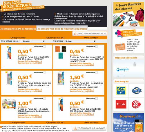 chez leclerc des bons de réduction fournitures scolaires 2013 sont disponibles sur le site