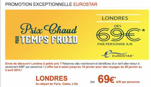 promo eurostar aller retour 69? en 2014