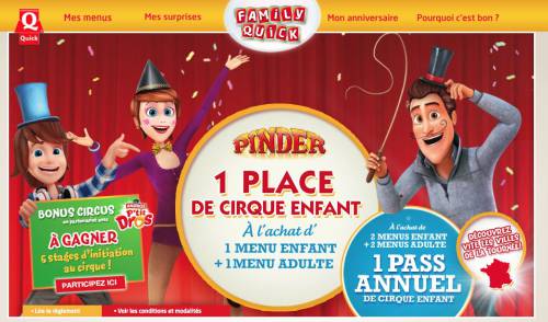 promo quick cirque pinder : 1 place ou 1 pass pour les enfants offerts