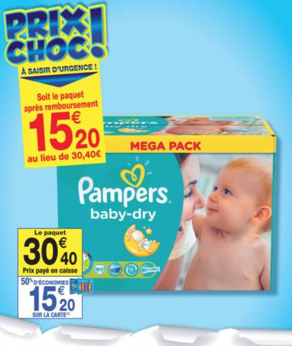 carrefour market couches pampers avec 50% remboursés sur la carte fidélité