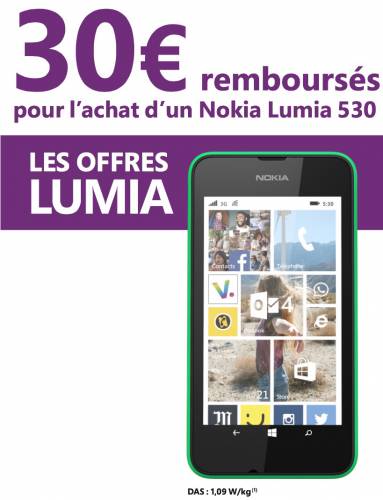 offre de remboursement smartphone nokia lumia 530 avec 30? remboursés en différé