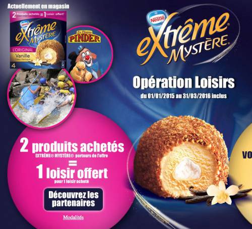 glaces extrême mystère de nestlé pour 2 produits achetés, 1 loisir offert