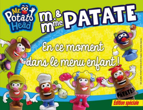 des figurines monsieur patate et madame patate sont offertes dans les menus enfants aux restaurants la pataterie