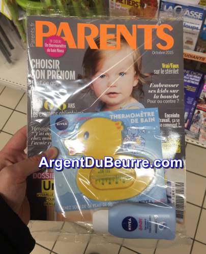 cadeau magazine parents octobre 2015 : 1 thermomètre de bain et un gel lavant nivea baby offerts